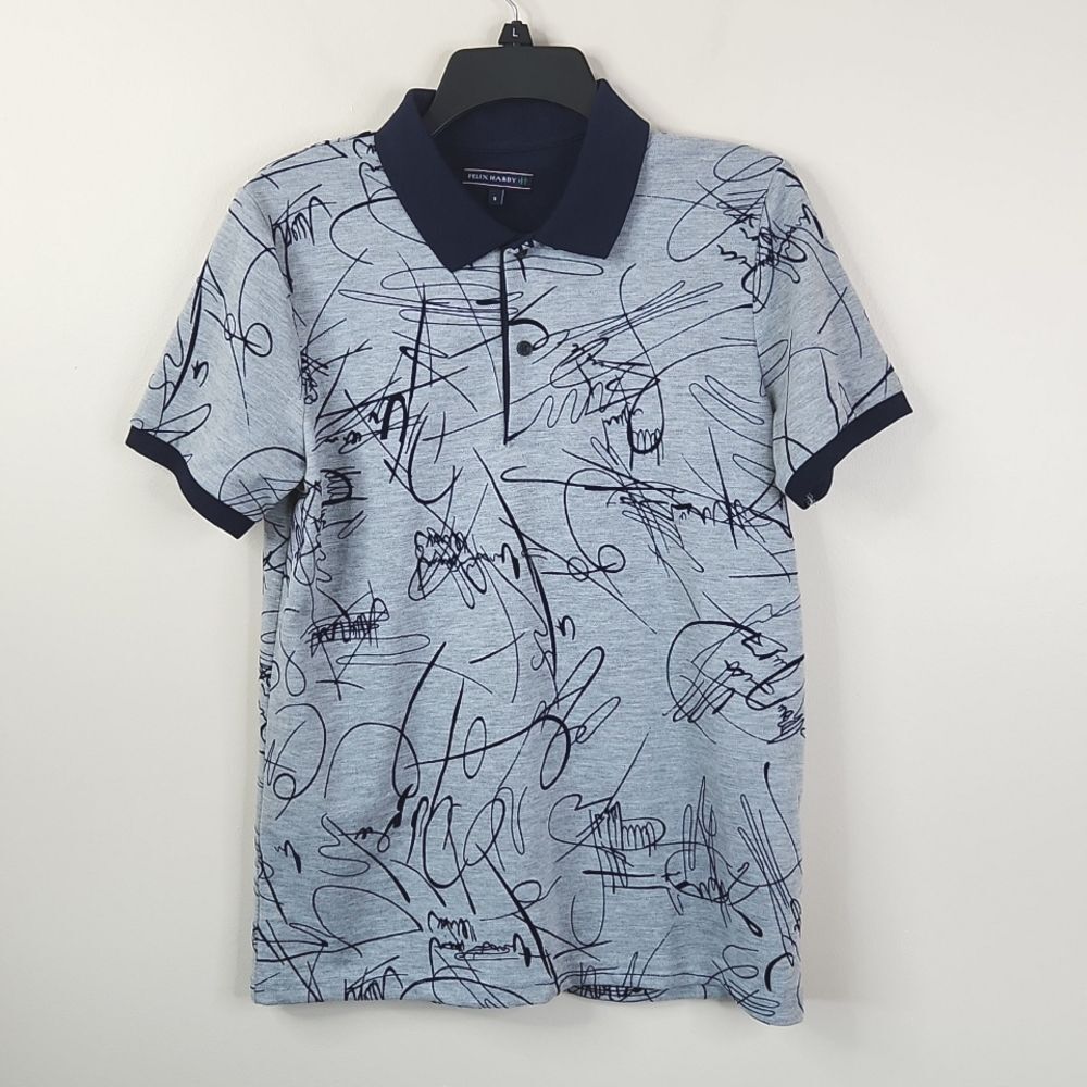 Felix Hardy Scribble AOP Short Sleeve Polo Shirt Small